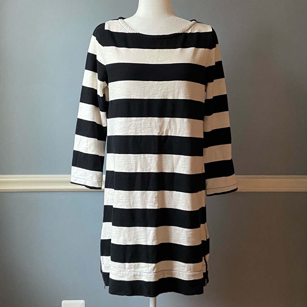 J. CREW Maritime Dress, black and white stripes, size medium, 100% cotton
